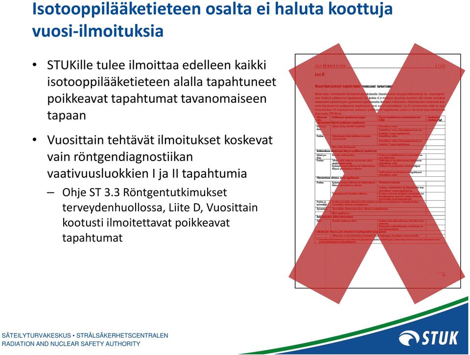 tehtävät ilmoitukset koskevat vain röntgendiagnostiikan vaativuusluokkien I ja II tapahtumia Ohje ST 3.