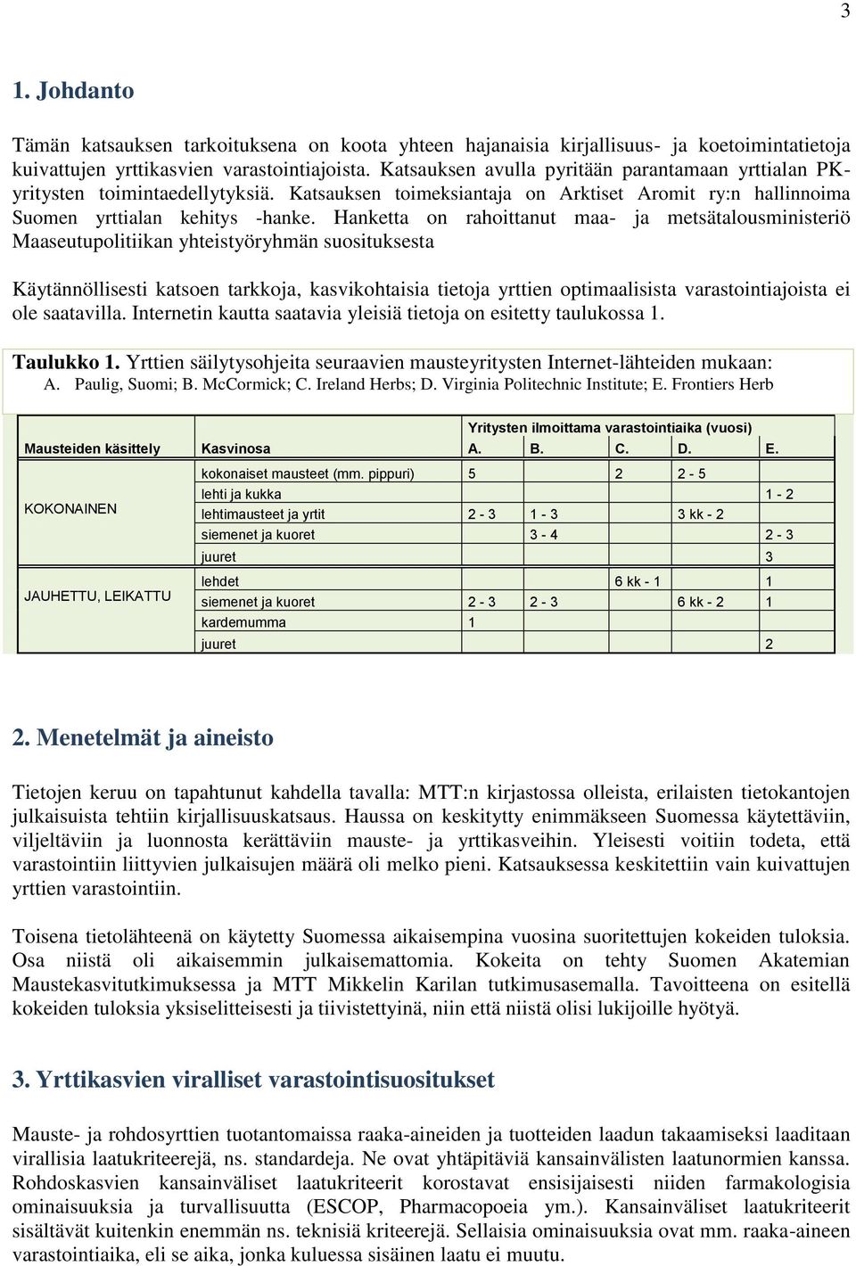 Hanketta on rahoittanut maa- ja metsätalousministeriö Maaseutupolitiikan yhteistyöryhmän suosituksesta Käytännöllisesti katsoen tarkkoja, kasvikohtaisia tietoja yrttien optimaalisista