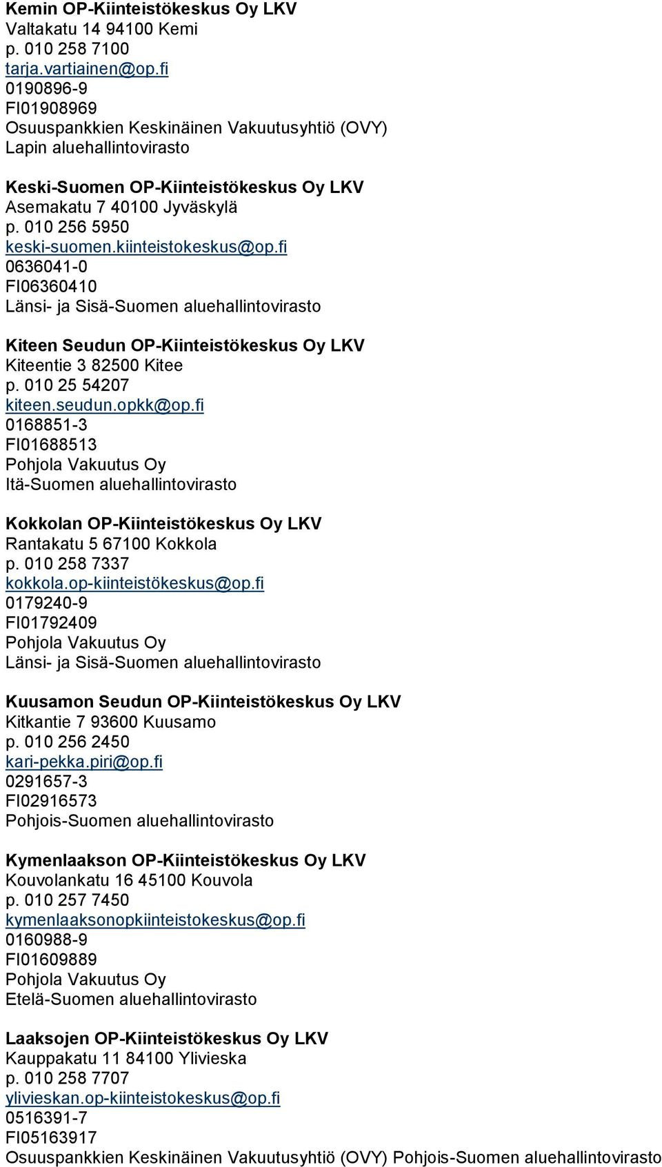 fi 0636041-0 FI06360410 Kiteen Seudun OP-Kiinteistökeskus Oy LKV Kiteentie 3 82500 Kitee p. 010 25 54207 kiteen.seudun.opkk@op.