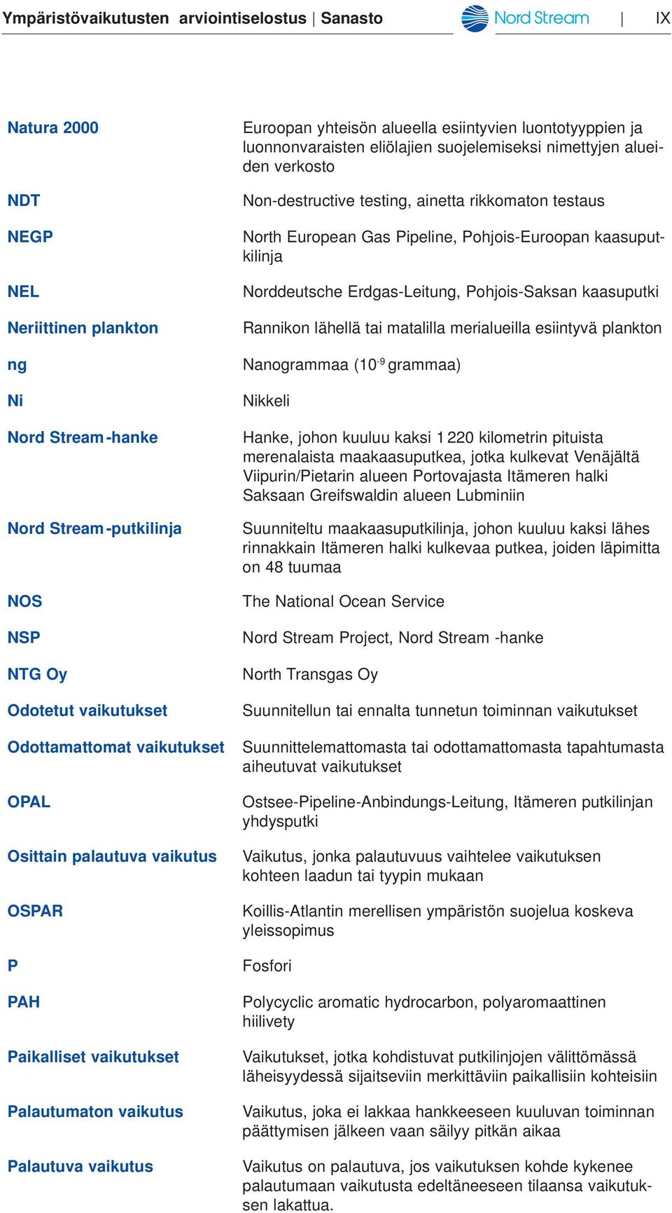 eliölajien suojelemiseksi nimettyjen alueiden verkosto Non-destructive testing, ainetta rikkomaton testaus North European Gas Pipeline, Pohjois-Euroopan kaasuputkilinja Norddeutsche Erdgas-Leitung,