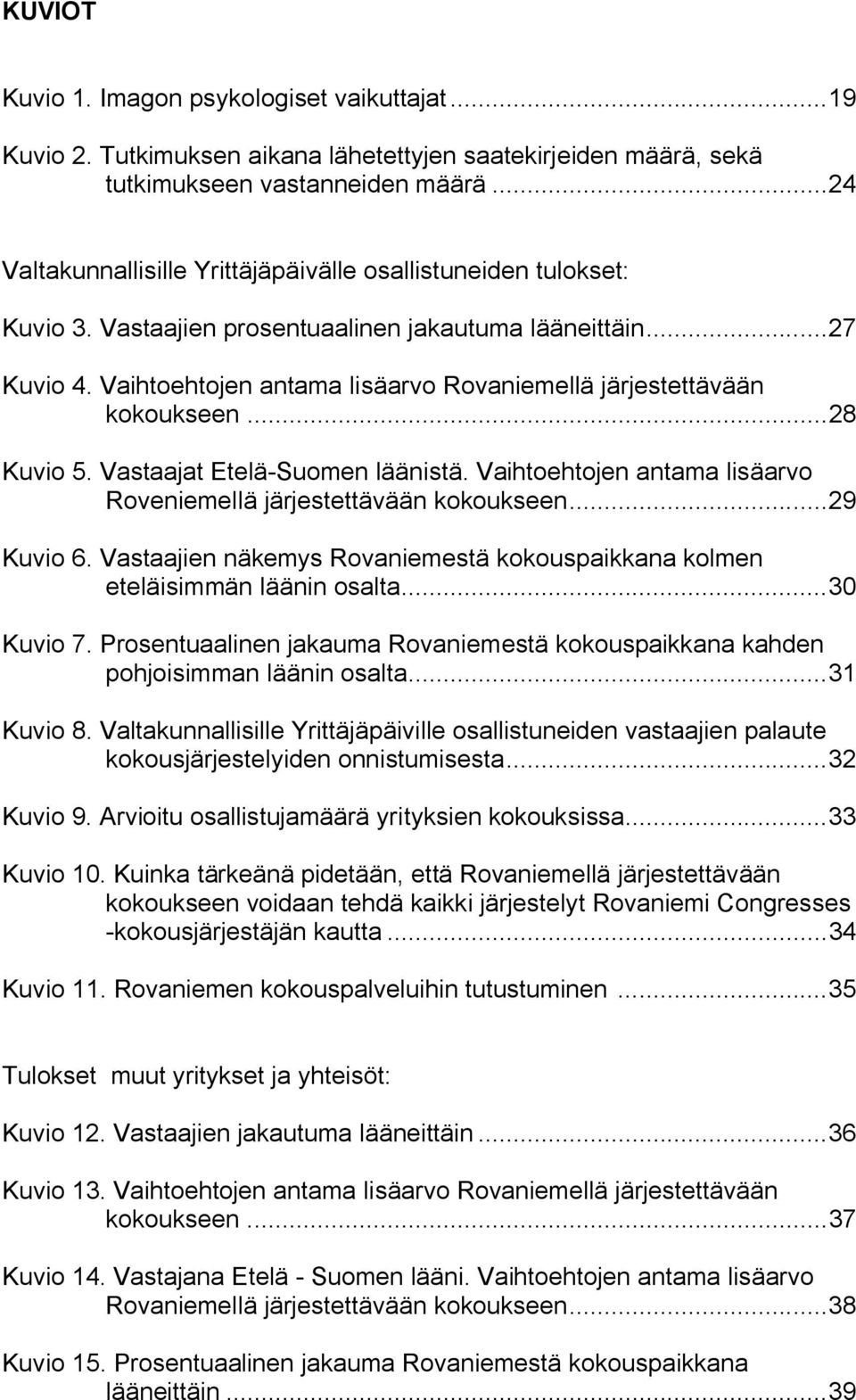 Vaihtoehtojen antama lisäarvo Rovaniemellä järjestettävään kokoukseen...28 Kuvio 5. Vastaajat Etelä Suomen läänistä. Vaihtoehtojen antama lisäarvo Roveniemellä järjestettävään kokoukseen...29 Kuvio 6.