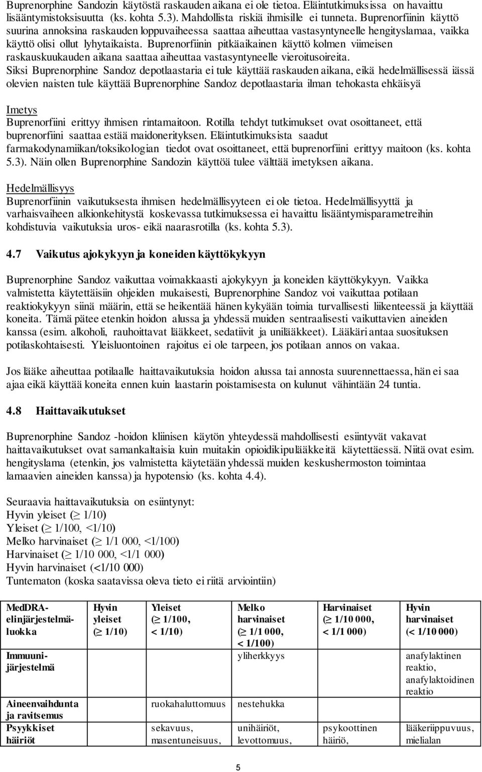 Buprenorfiinin pitkäaikainen käyttö kolmen viimeisen raskauskuukauden aikana saattaa aiheuttaa vastasyntyneelle vieroitusoireita.