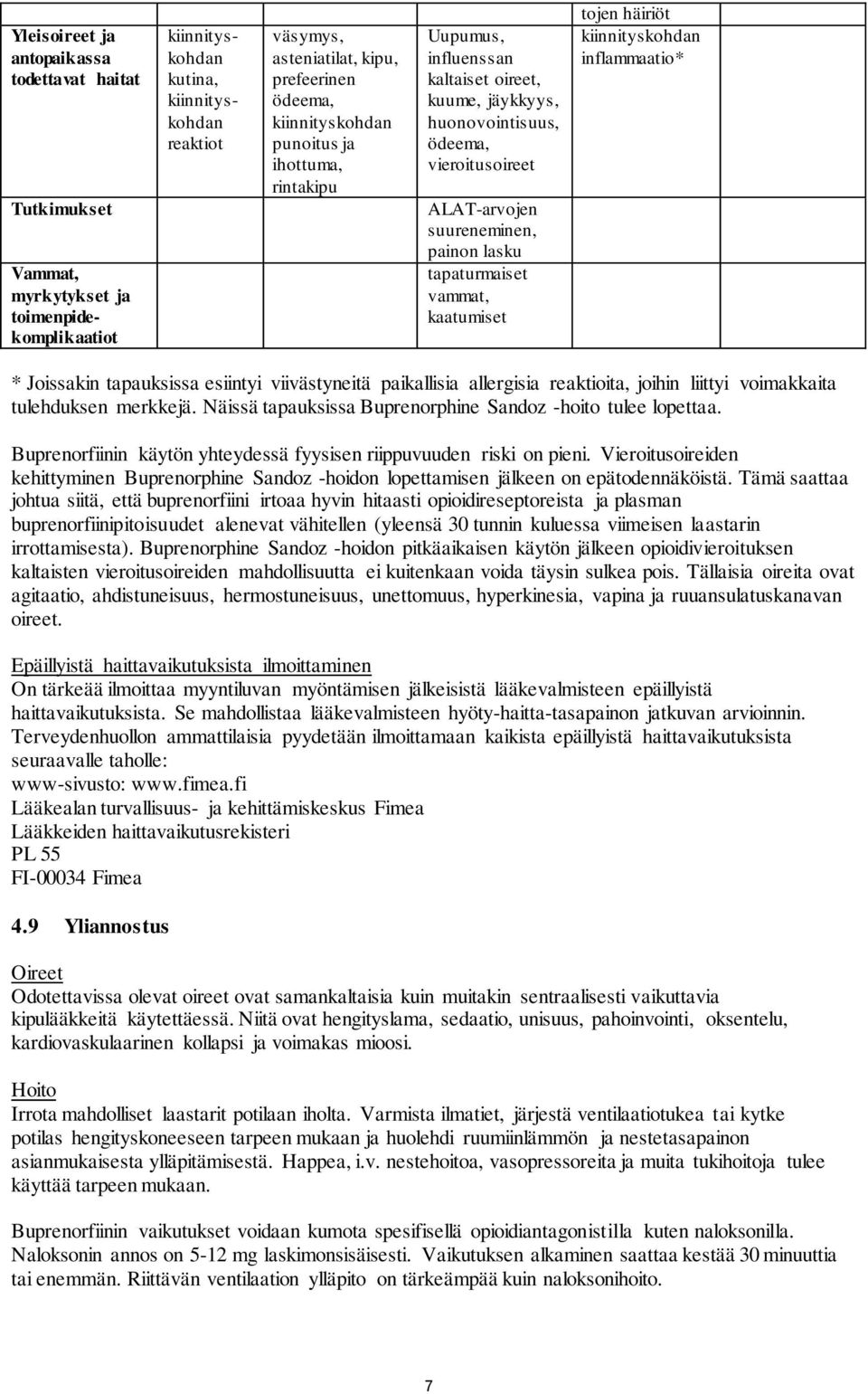 tapaturmaiset vammat, kaatumiset tojen häiriöt kiinnityskohdan inflammaatio* * Joissakin tapauksissa esiintyi viivästyneitä paikallisia allergisia reaktioita, joihin liittyi voimakkaita tulehduksen