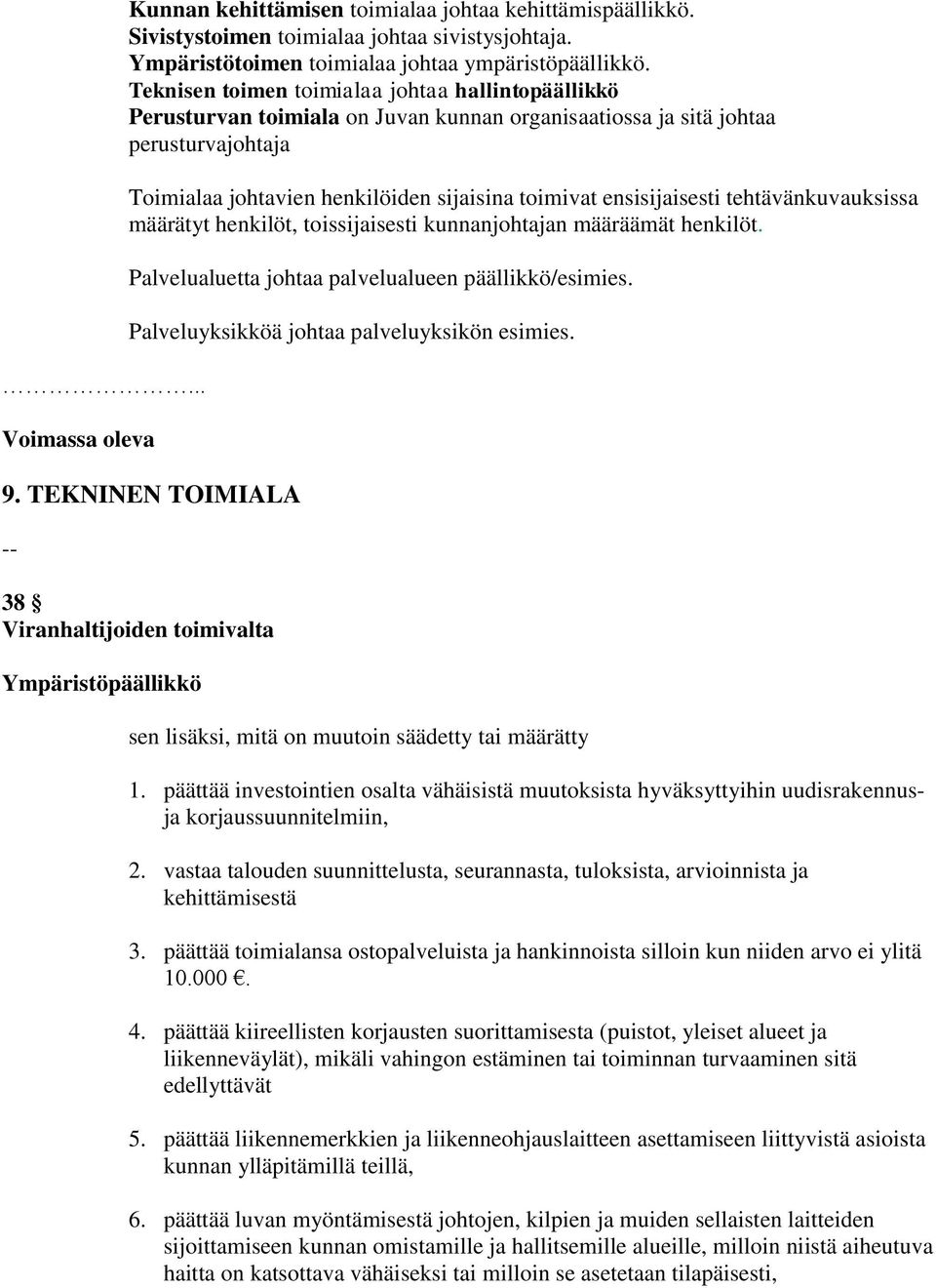 ensisijaisesti tehtävänkuvauksissa määrätyt henkilöt, toissijaisesti kunnanjohtajan määräämät henkilöt. Palvelualuetta johtaa palvelualueen päällikkö/esimies.