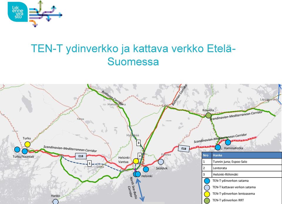 Espoo-Salo 2 Lentorata Helsinki 3 Helsinki-Riihimäki TEN-T ydinverkon satama