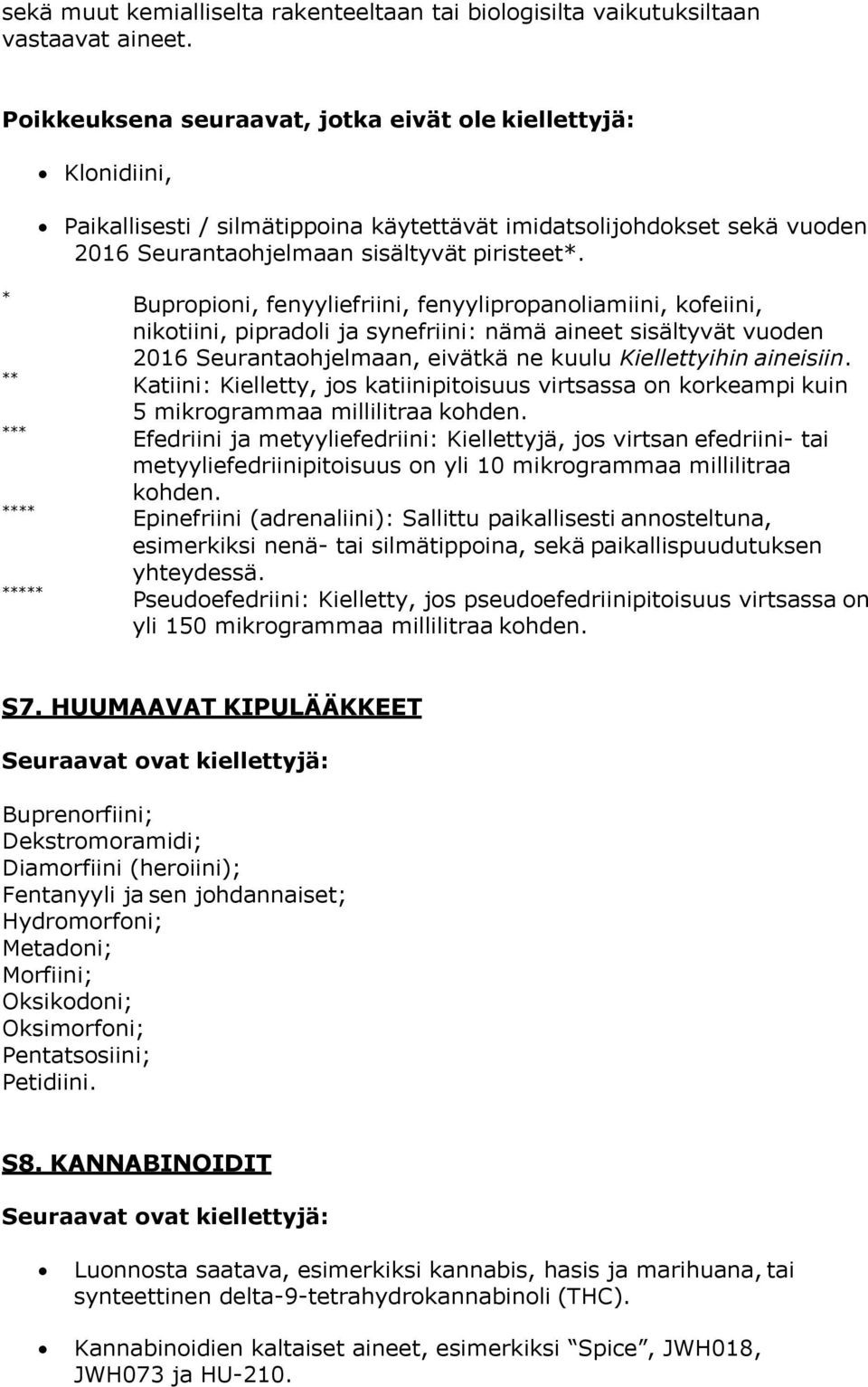 * ** *** **** ***** Bupropioni, fenyyliefriini, fenyylipropanoliamiini, kofeiini, nikotiini, pipradoli ja synefriini: nämä aineet sisältyvät vuoden Seurantaohjelmaan, eivätkä ne kuulu Kiellettyihin