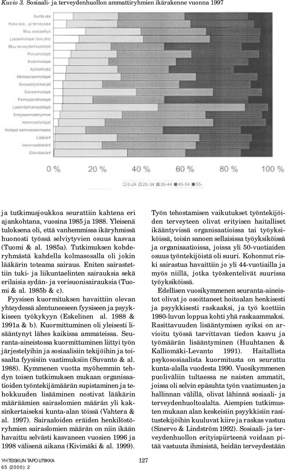 Eniten sairastettiin tuki- ja liikuntaelinten sairauksia sekä erilaisia sydän- ja verisuonisairauksia (Tuomi & al. 1985b & c).