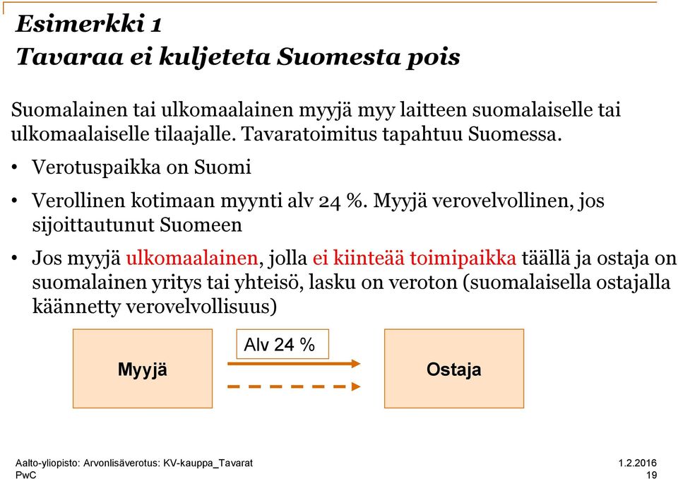 Myyjä verovelvollinen, jos sijoittautunut Suomeen Jos myyjä ulkomaalainen, jolla ei kiinteää toimipaikka täällä ja ostaja