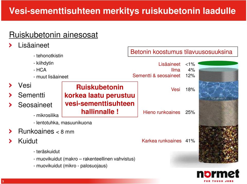 vesi-sementtisuhteen hallinnalle!