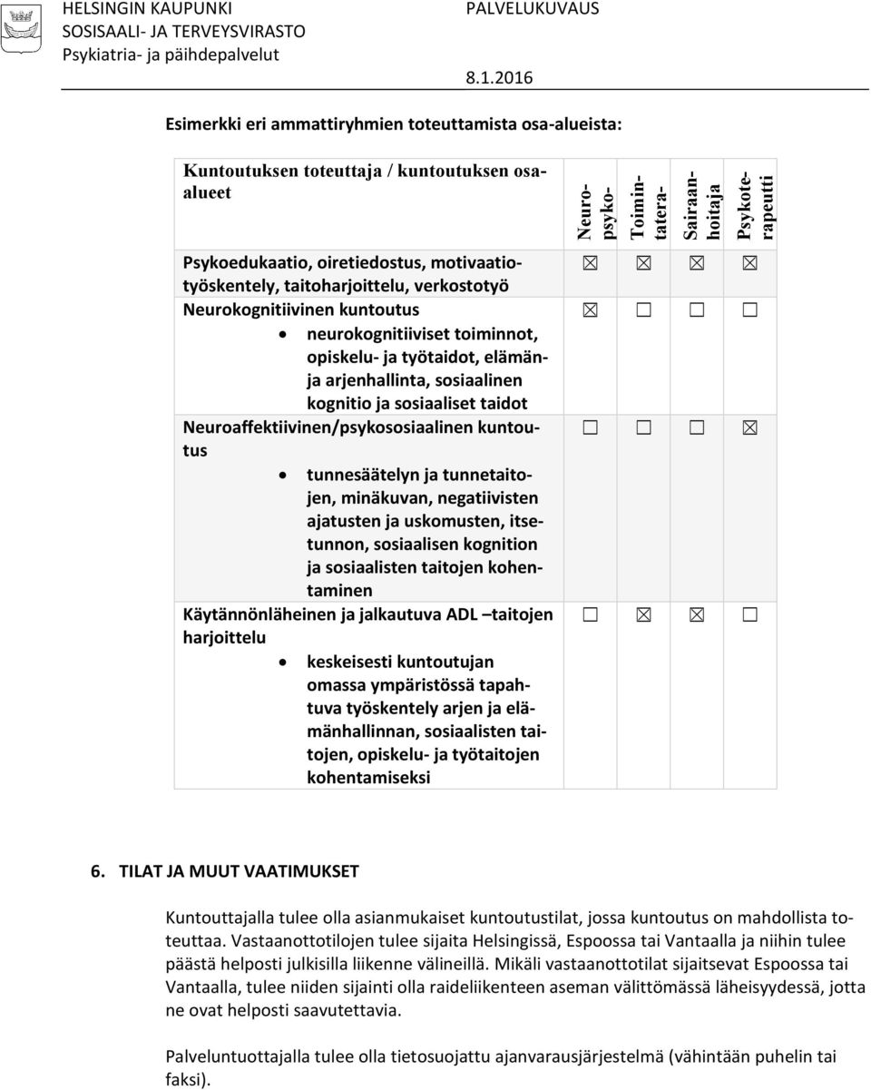 kognition ja sosiaalisten taitojen kohentaminen Käytännönläheinen ja jalkautuva ADL taitojen harjoittelu keskeisesti kuntoutujan omassa ympäristössä tapahtuva työskentely arjen ja elämänhallinnan,