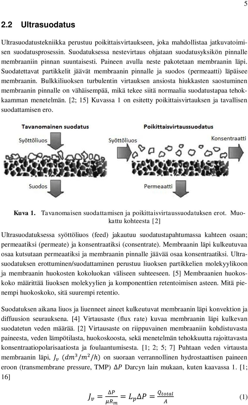 Suodatettavat partikkelit jäävät membraanin pinnalle ja suodos (permeaatti) läpäisee membraanin.