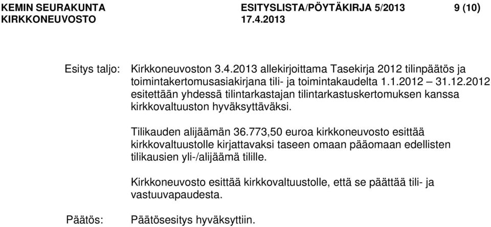 tilinpäätös ja toimintakertomusasiakirjana tili- ja toimintakaudelta 1.1.2012 