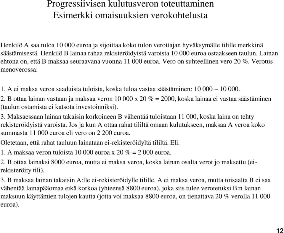 A ei maksa veroa saaduista tuloista, koska tuloa vastaa säästäminen: 10 000 10 000. 2.