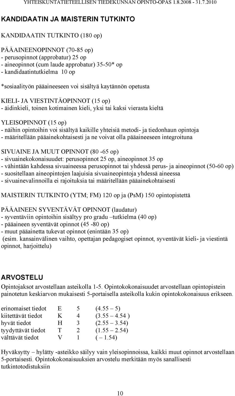 opintoihin voi sisältyä kaikille yhteisiä metodi- ja tiedonhaun opintoja - määritellään pääainekohtaisesti ja ne voivat olla pääaineeseen integroituna SIVUAINE JA MUUT OPINNOT (80-65 op) -