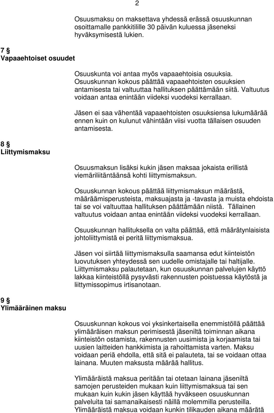 Valtuutus voidaan antaa enintään viideksi vuodeksi kerrallaan. Jäsen ei saa vähentää vapaaehtoisten osuuksiensa lukumäärää ennen kuin on kulunut vähintään viisi vuotta tällaisen osuuden antamisesta.