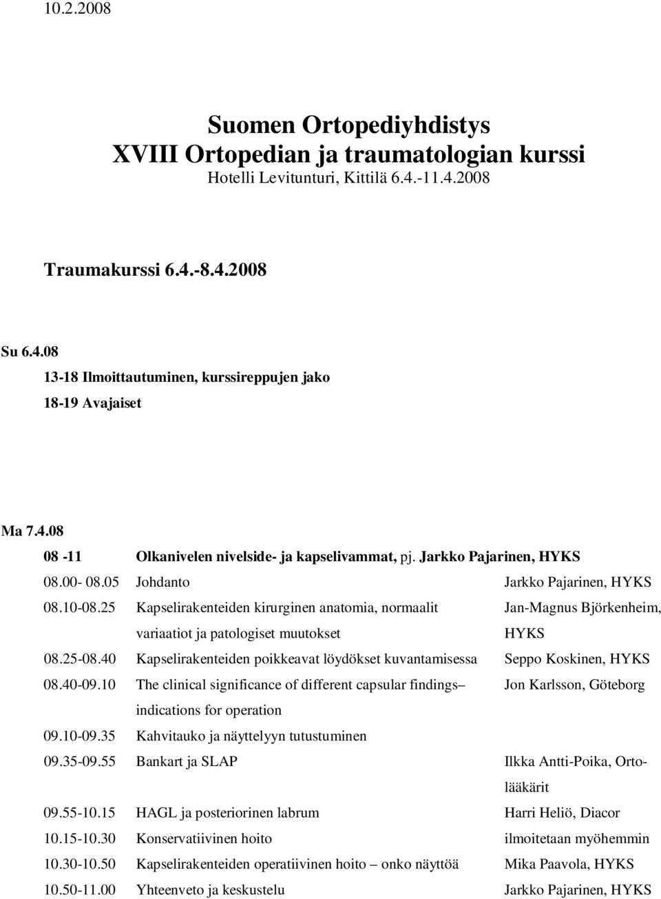 25 Kapselirakenteiden kirurginen anatomia, normaalit Jan-Magnus Björkenheim, variaatiot ja patologiset muutokset HYKS 08.25-08.