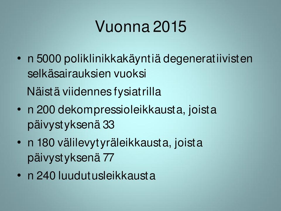 dekompressioleikkausta, joista päivystyksenä 33 n 180