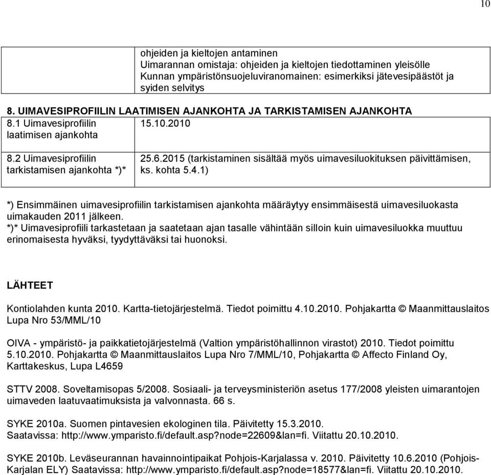 2015 (tarkistaminen sisältää myös uimavesiluokituksen päivittämisen, ks. kohta 5.4.