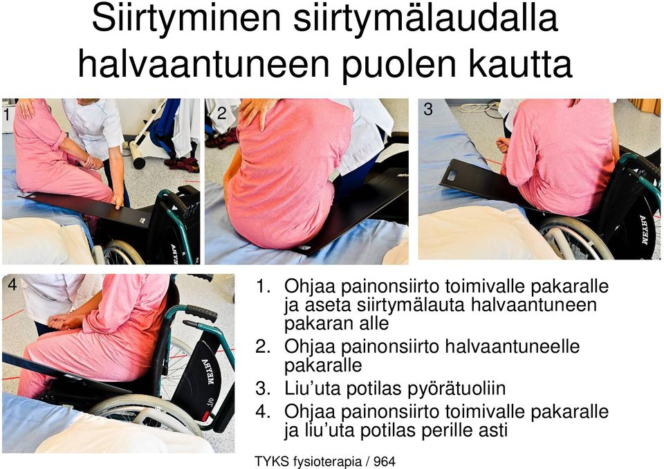 pakaran alle 2. Ohjaa painonsiirto halvaantuneelle pakaralle 3.