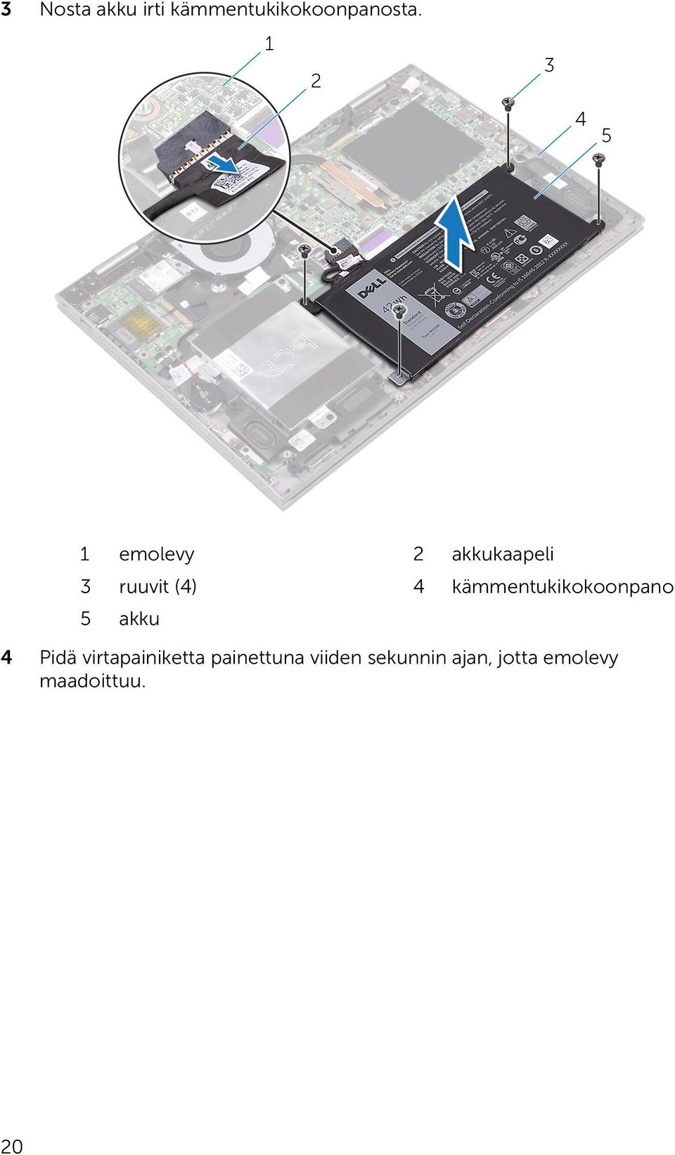 kämmentukikokoonpano 5 akku 4 Pidä