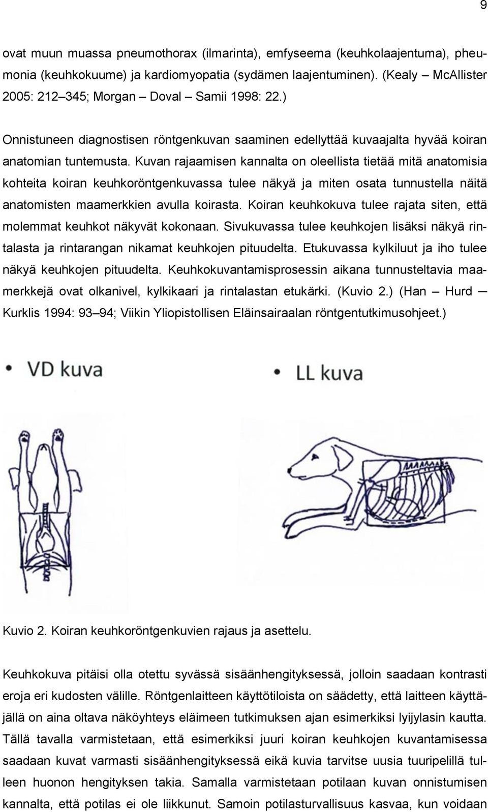 Kuvan rajaamisen kannalta on oleellista tietää mitä anatomisia kohteita koiran keuhkoröntgenkuvassa tulee näkyä ja miten osata tunnustella näitä anatomisten maamerkkien avulla koirasta.