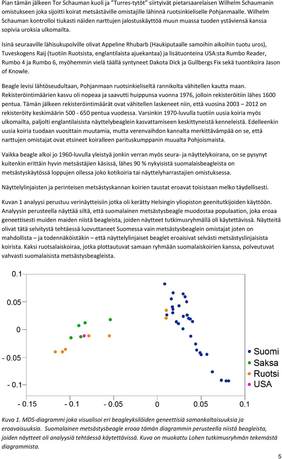 Isinä seuraaville lähisukupolville olivat Appeline Rhubarb (Haukiputaalle samoihin aikoihin tuotu uros), Tuveskogens Raij (tuotiin Ruotsista, englantilaista ajuekantaa) ja lisätuonteina USA:sta Rumbo