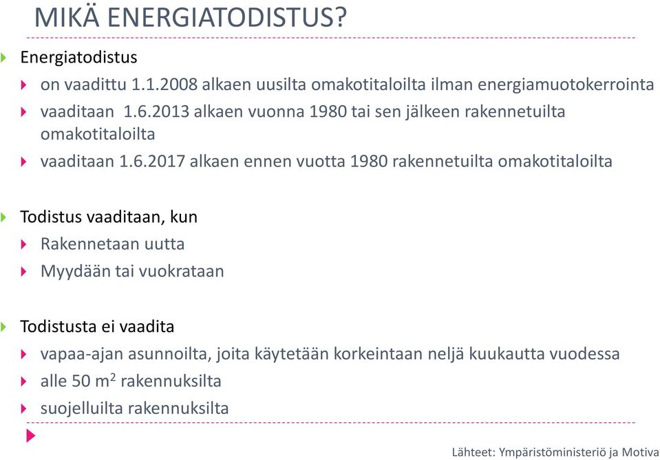 2013 alkaen vuonna 1980 tai sen jälkeen rakennetuilta omakotitaloilta vaaditaan 1.6.