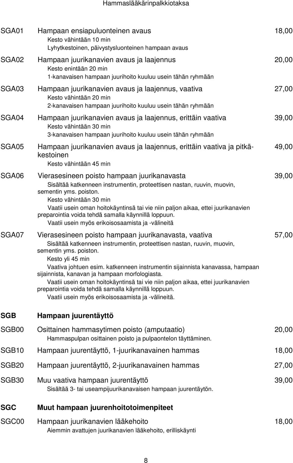 ryhmään Hampaan juurikanavien avaus ja laajennus, erittäin vaativa Kesto vähintään 30 min 3-kanavaisen hampaan juurihoito kuuluu usein tähän ryhmään Hampaan juurikanavien avaus ja laajennus, erittäin