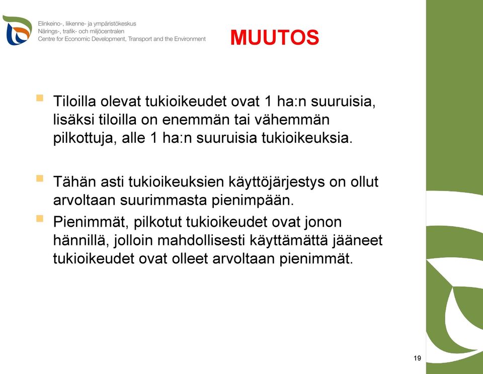 Tähän asti tukioikeuksien käyttöjärjestys on ollut arvoltaan suurimmasta pienimpään.