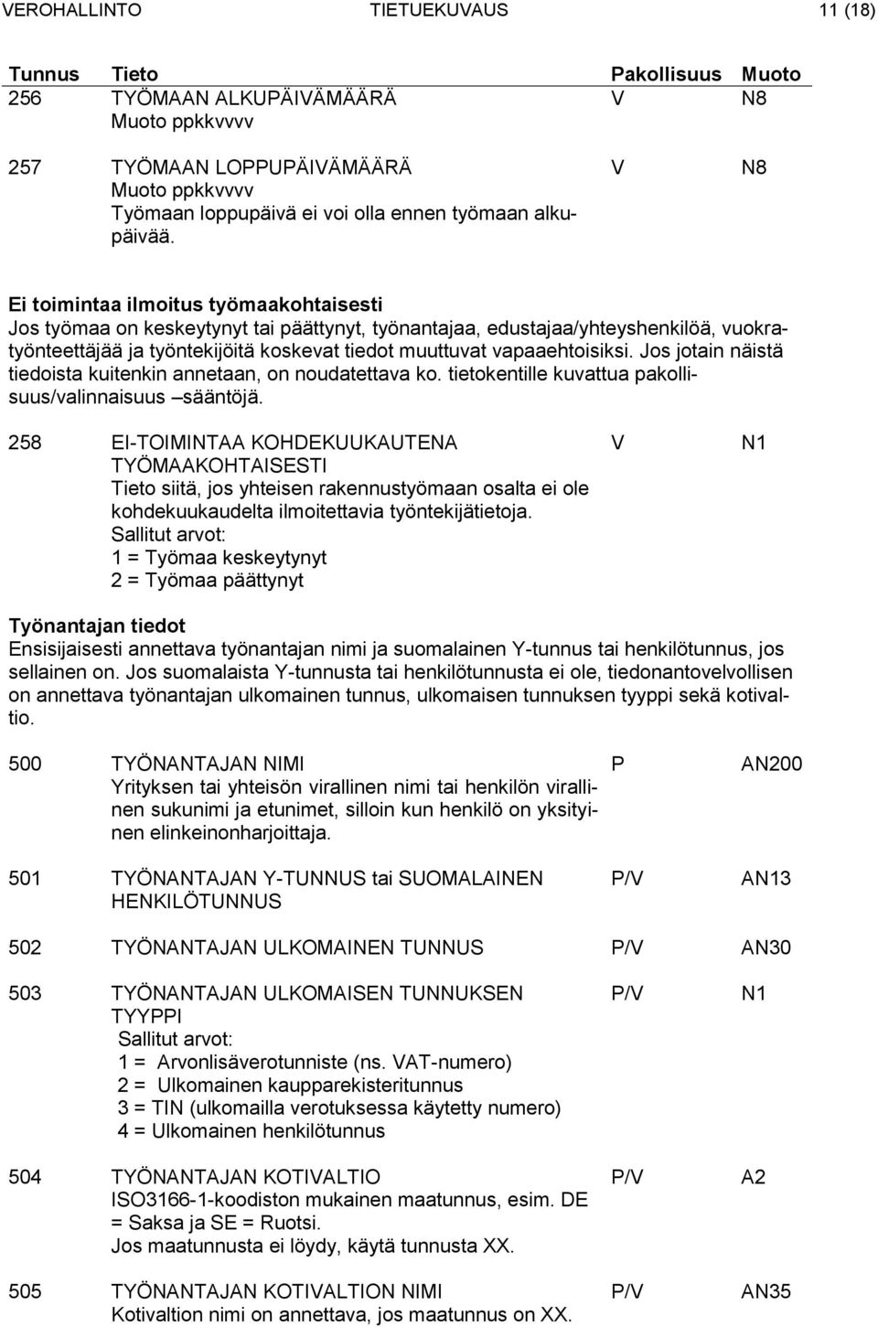 vapaaehtoisiksi. Jos jotain näistä tiedoista kuitenkin annetaan, on noudatettava ko. tietokentille kuvattua pakollisuus/valinnaisuus sääntöjä.