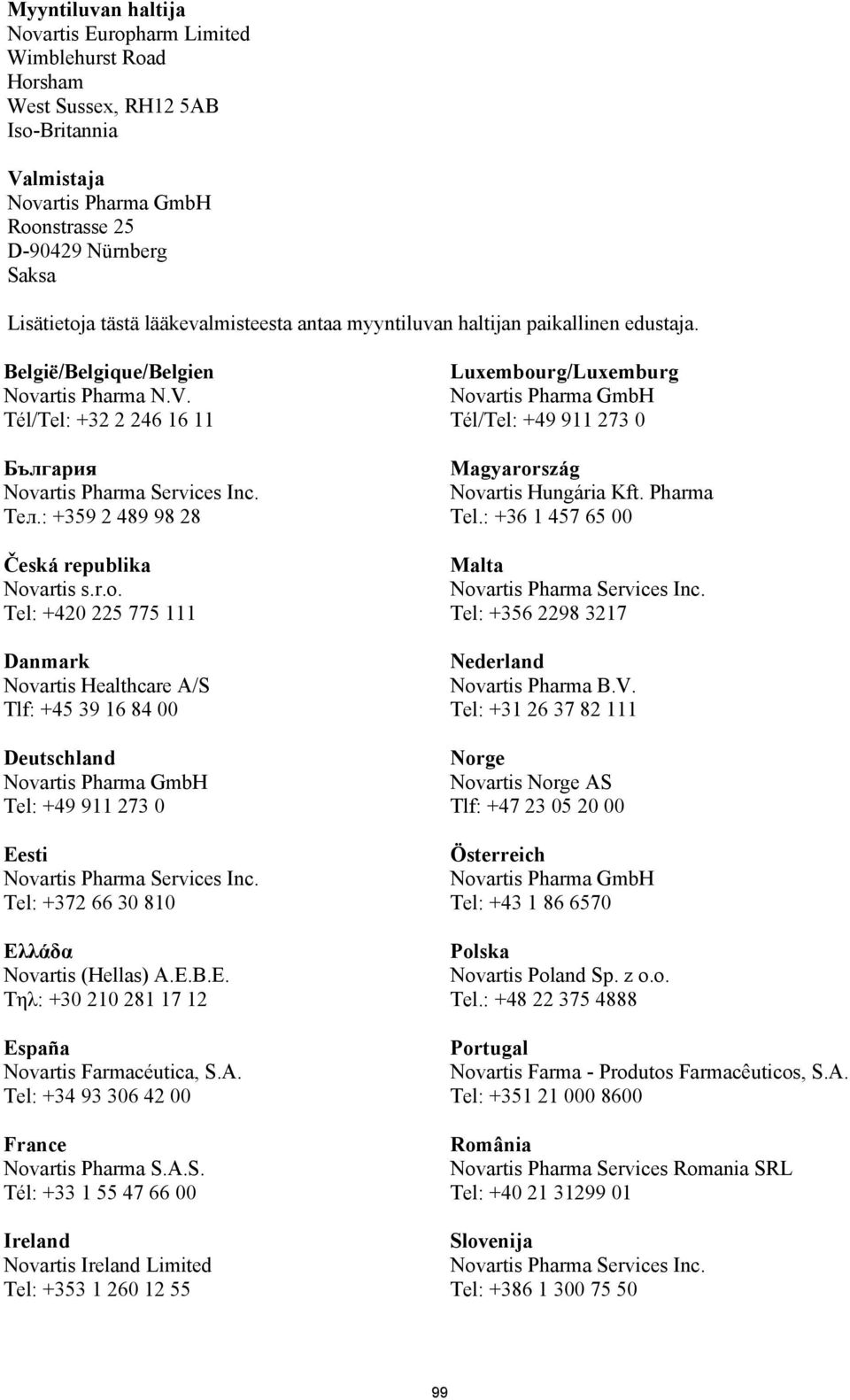 artis Pharma N.V. Tél/Tel: +32 2 246 16 11 България Тел.: +359 2 489 98 28 Česká republika Nov