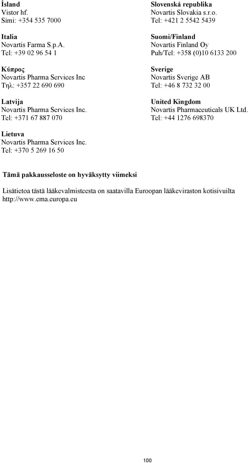 artis Pharma Services Inc Τηλ: +357 22 690 690 Latvija Tel: +371 67 887 070 Slov