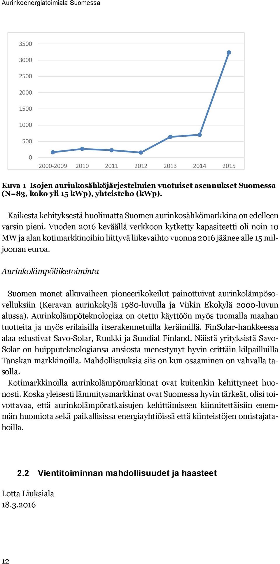 Vuoden 2016 keväällä verkkoon kytketty kapasiteetti oli noin 10 MW ja alan kotimarkkinoihin liittyvä liikevaihto vuonna 2016 jäänee alle 15 miljoonan euroa.