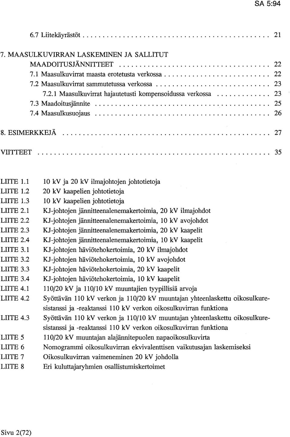 ............ 23 7.3 Maadoitusjännite........................................... 25 7.4 Maasulkusuojaus........................................... 26 8. ESIMERKKEJÄ................................................... 27 VIITTEET.
