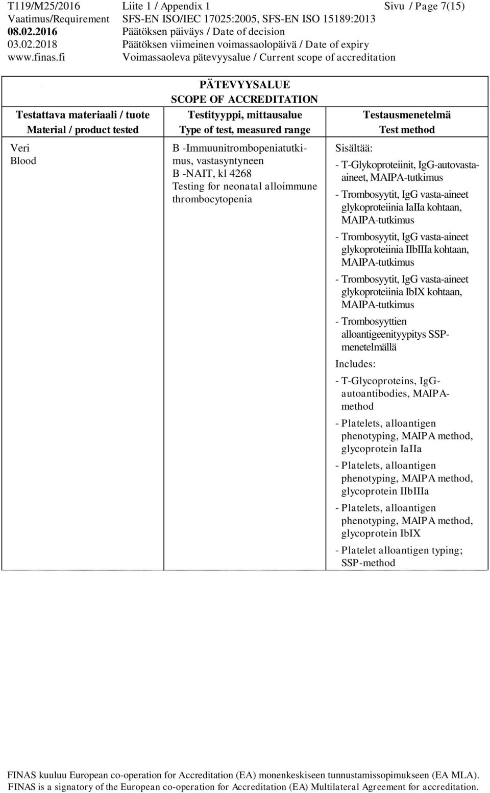 Trombosyytit, IgG vasta-aineet glykoproteiinia IbIX kohtaan, MAIPA-tutkimus - Trombosyyttien alloantigeenityypitys SSPmenetelmällä Includes: - T-Glycoproteins, IgGautoantibodies, MAIPAmethod -