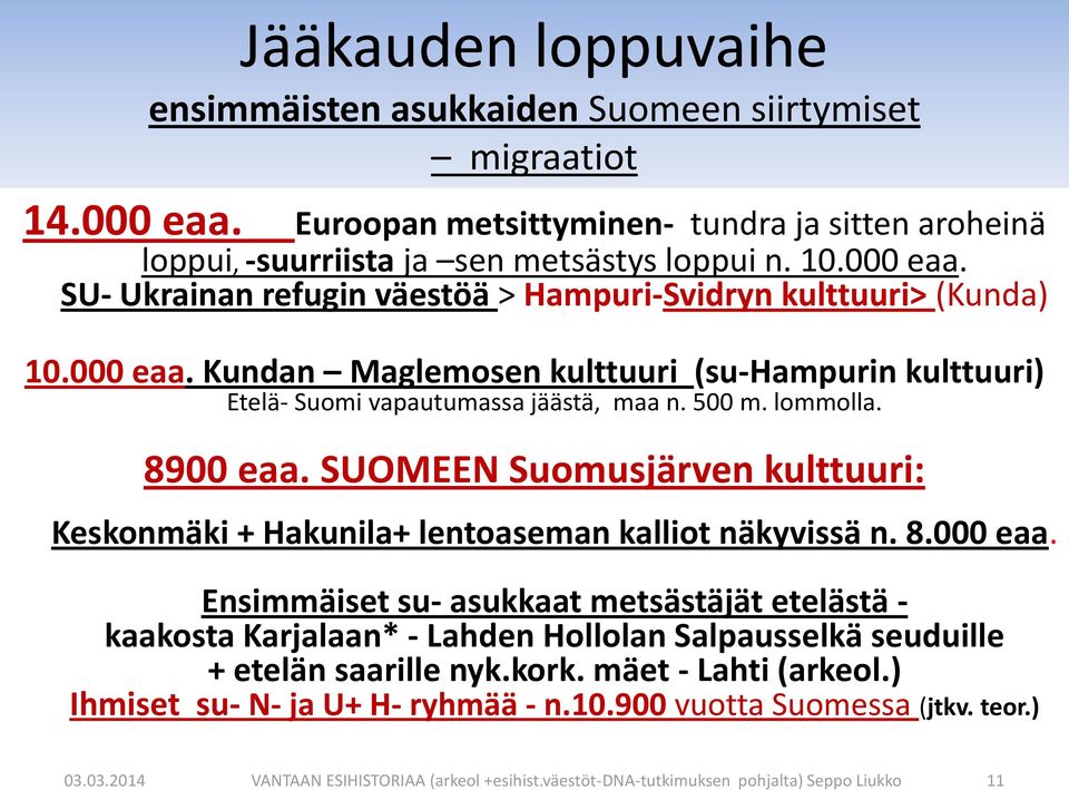 SUOMEEN Suomusjärven kulttuuri: Keskonmäki + Hakunila+ lentoaseman kalliot näkyvissä n. 8.000 eaa.