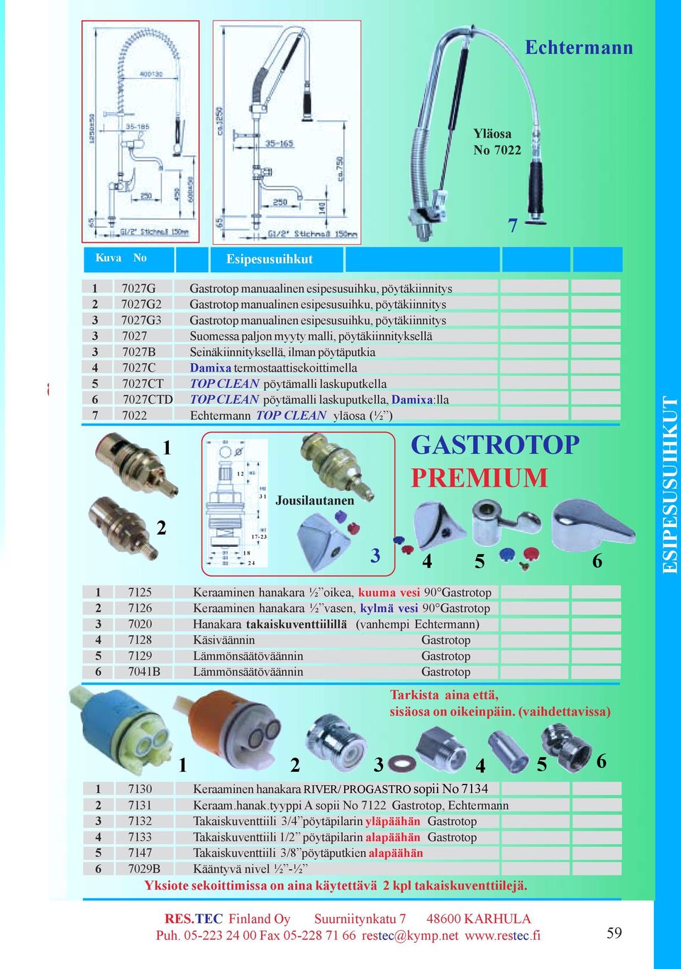 malli, pöytäkiinnityksellä 707B Seinäkiinnityksellä, ilman pöytäputkia 707C Damixa termostaattisekoittimella 5 707CT TOP CLEAN pöytämalli laskuputkella 707CTD TOP CLEAN pöytämalli laskuputkella,