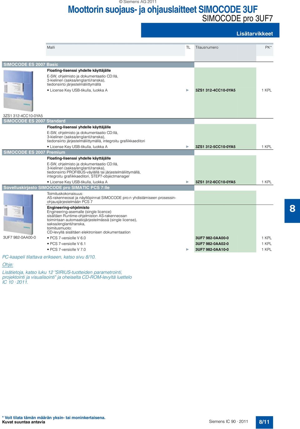 CD:llä, 3-kielinen (saksa/englanti/ranska), tiedonsiirto järjestelmäliittymällä, integroitu grafiikkaeditori License Key USB-tikulla, luokka A } 3ZS1 312-5CC10-0YA5 SIMOCODE ES 2007 Premium