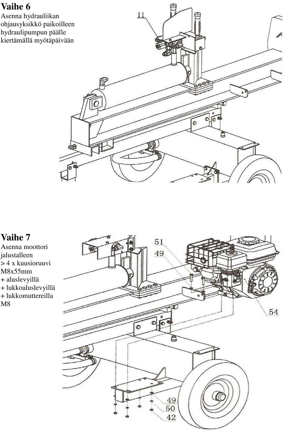 Asenna moottori jalustalleen > 4 x kuusioruuvi M8x55mm