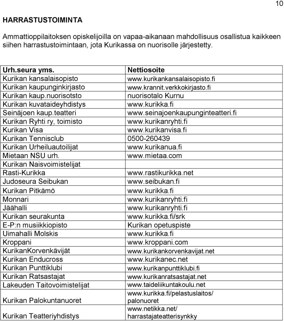 kurikka.fi Seinäjoen kaup.teatteri www.seinajoenkaupunginteatteri.fi Kurikan Ryhti ry, toimisto www.kurikanryhti.fi Kurikan Visa www.kurikanvisa.