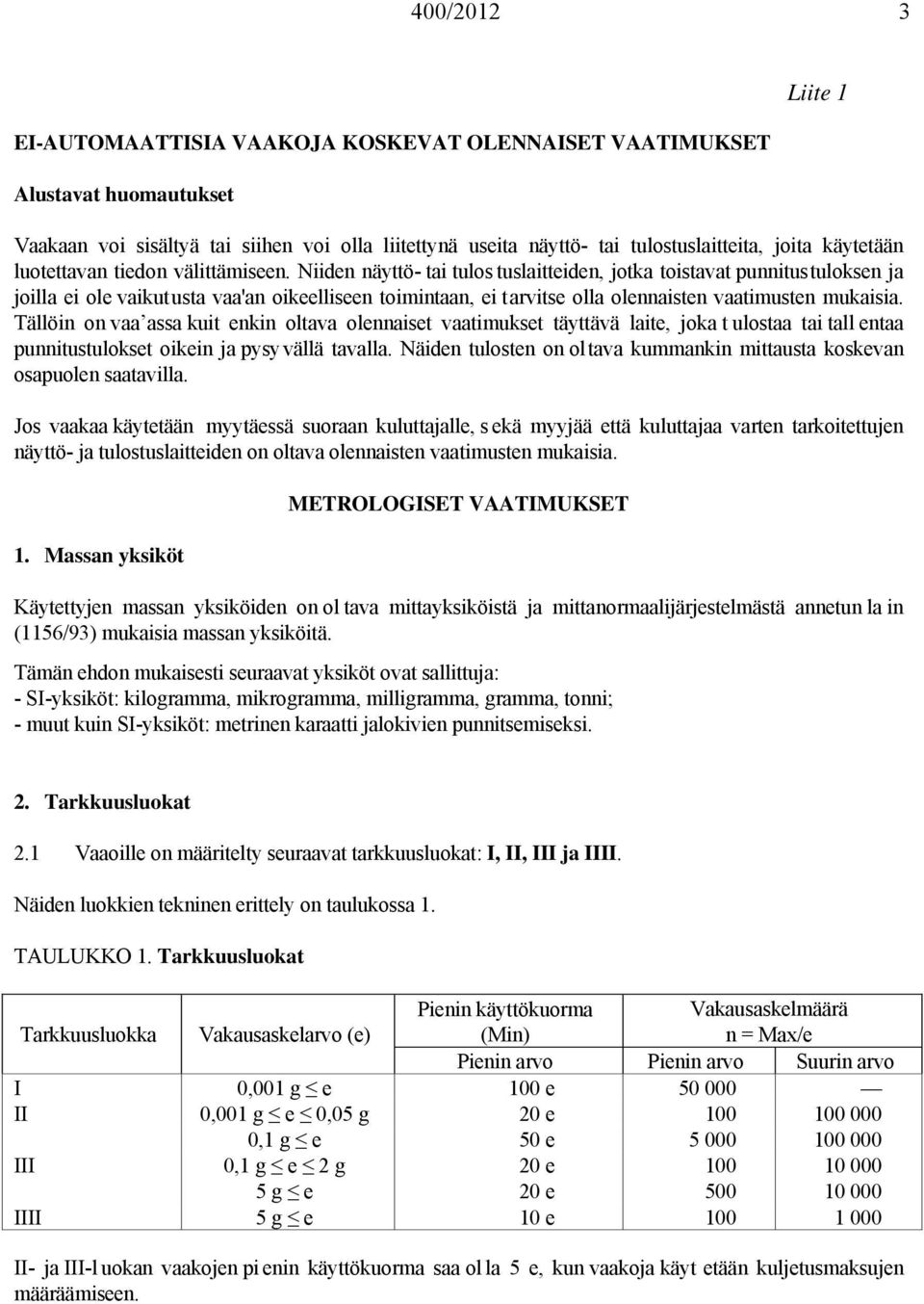 Niiden näyttö- tai tulos tuslaitteiden, jotka toistavat punnitustuloksen ja joilla ei ole vaikutusta vaa'an oikeelliseen toimintaan, ei tarvitse olla olennaisten vaatimusten mukaisia.