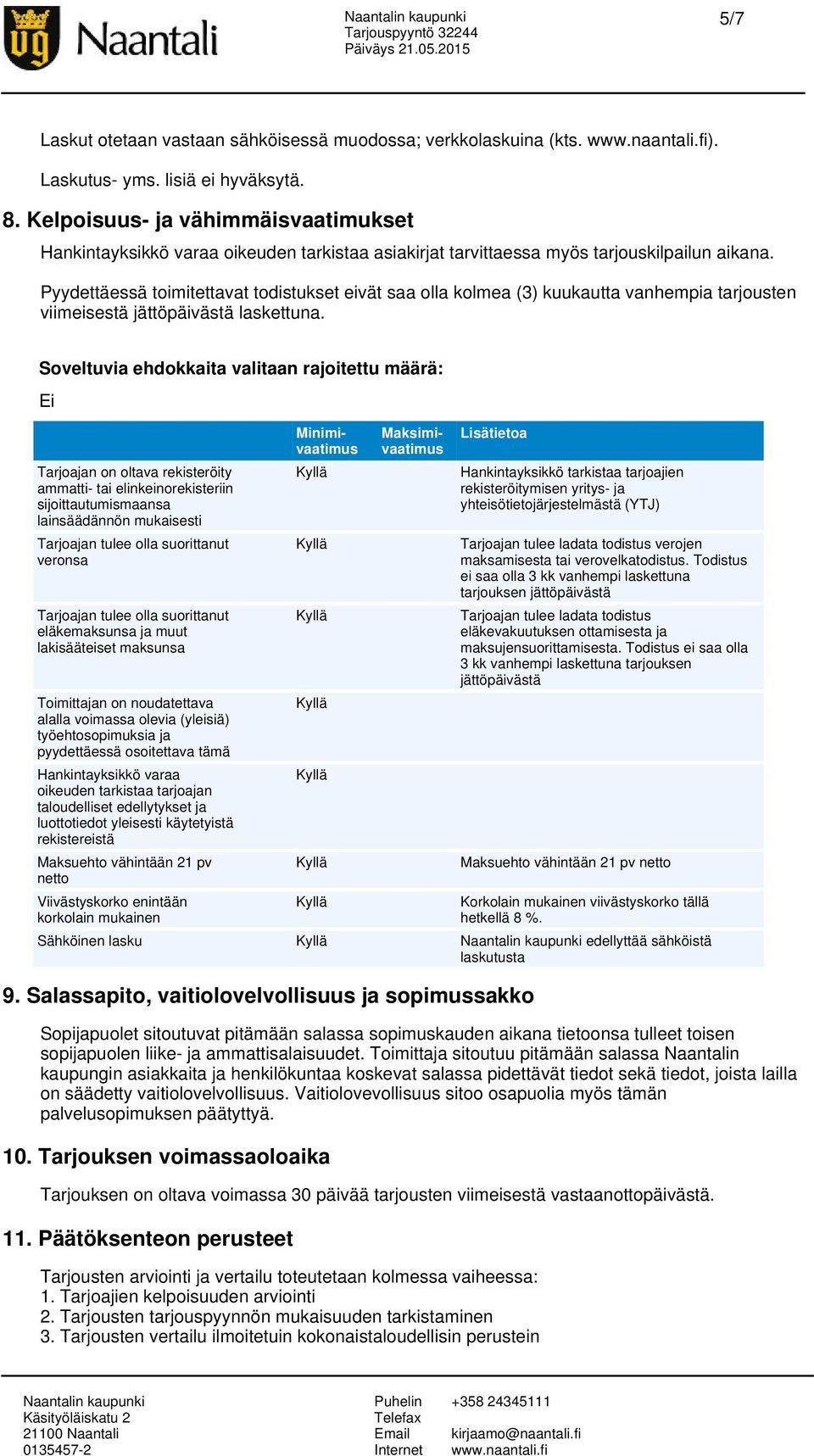 Pyydettäessä toimitettavat todistukset eivät saa olla kolmea (3) kuukautta vanhempia tarjousten viimeisestä jättöpäivästä laskettuna.