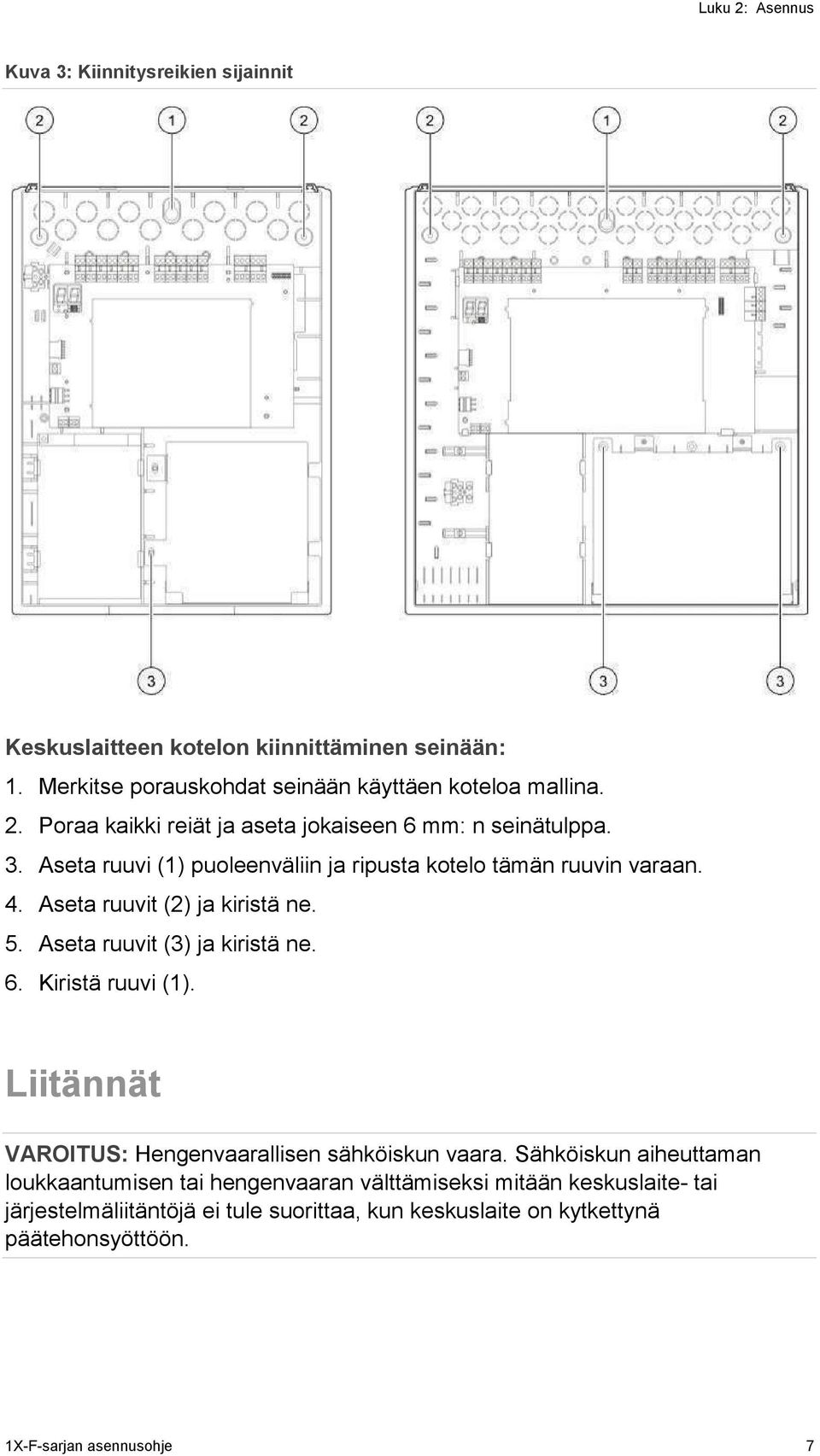 Kiristä ruuvi (1). Liitännät VAROITUS: Hengenvaarallisen sähköiskun vaara.
