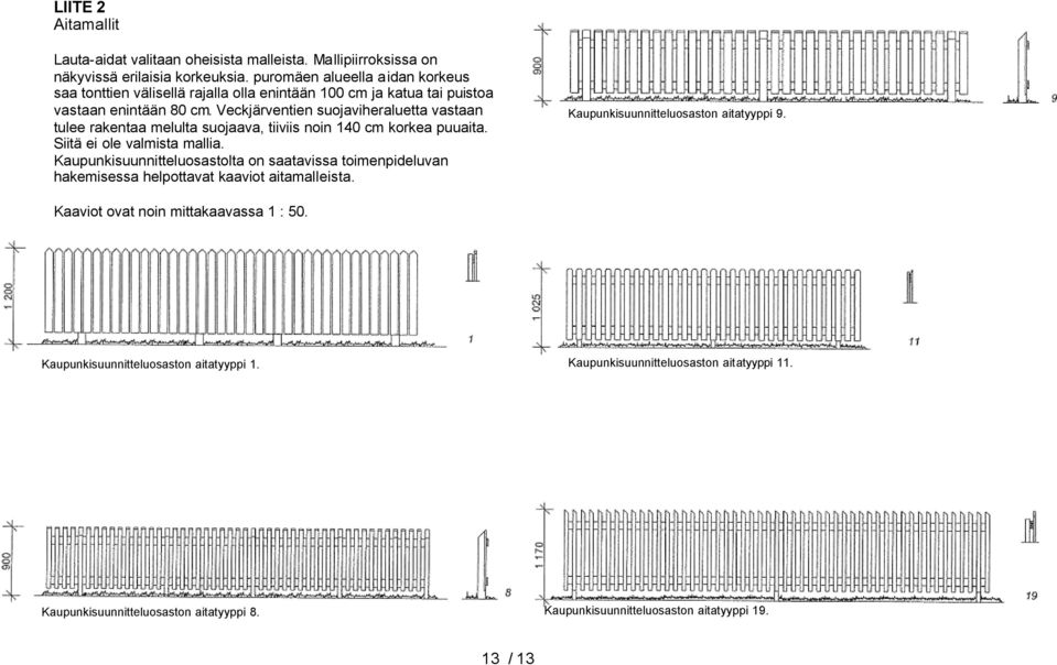 Veckjärventien suojaviheraluetta vastaan tulee rakentaa melulta suojaava, tiiviis noin 140 cm korkea puuaita. Siitä ei ole valmista mallia.