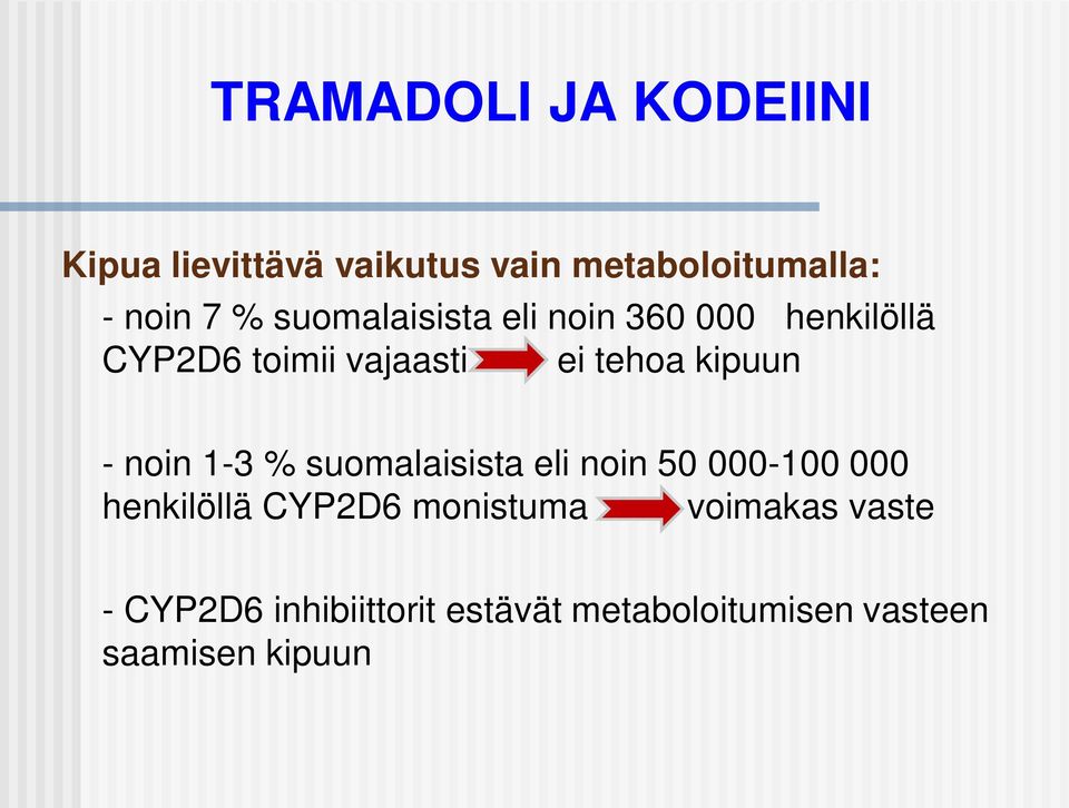 - noin 1-3 % suomalaisista eli noin 50 000-100 000 henkilöllä CYP2D6 monistuma