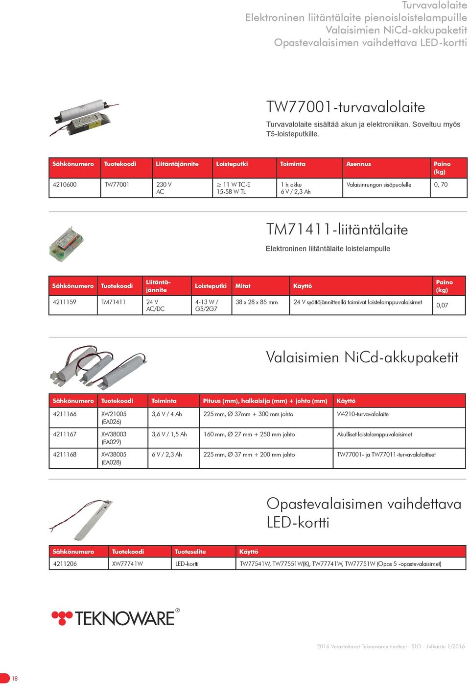 Loisteputki Asennus 40600 TW77001 230 V AC 11 W TC-E 1-8 W TL 1 h akku 6 V / 2,3 Ah Valaisinrungon sisäpuolelle 0, 70 TM71411-liitäntälaite Elektroninen liitäntälaite loistelampulle 4119 TM71411 24 V