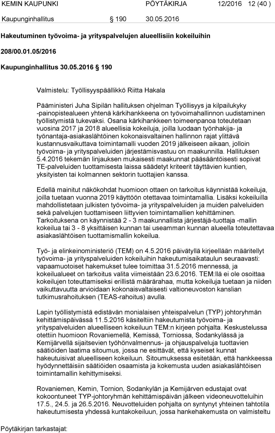 2016 Kaupunginhallitus 30.05.