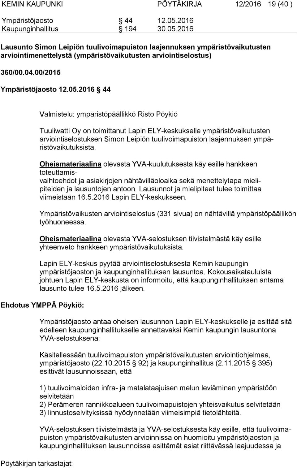 00/2015 Ympäristöjaosto 12.05.