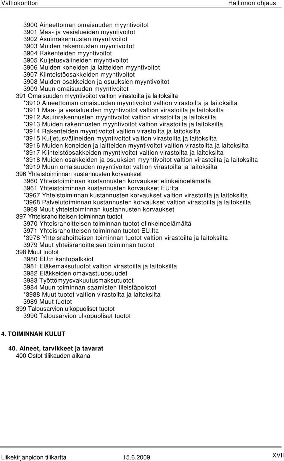 3909 Muun omaisuuden myyntivoitot 391 Omaisuuden myyntivoitot valtion virastoilta ja laitoksilta *3910 Aineettoman omaisuuden myyntivoitot valtion virastoilta ja laitoksilta *3911 Maa- ja