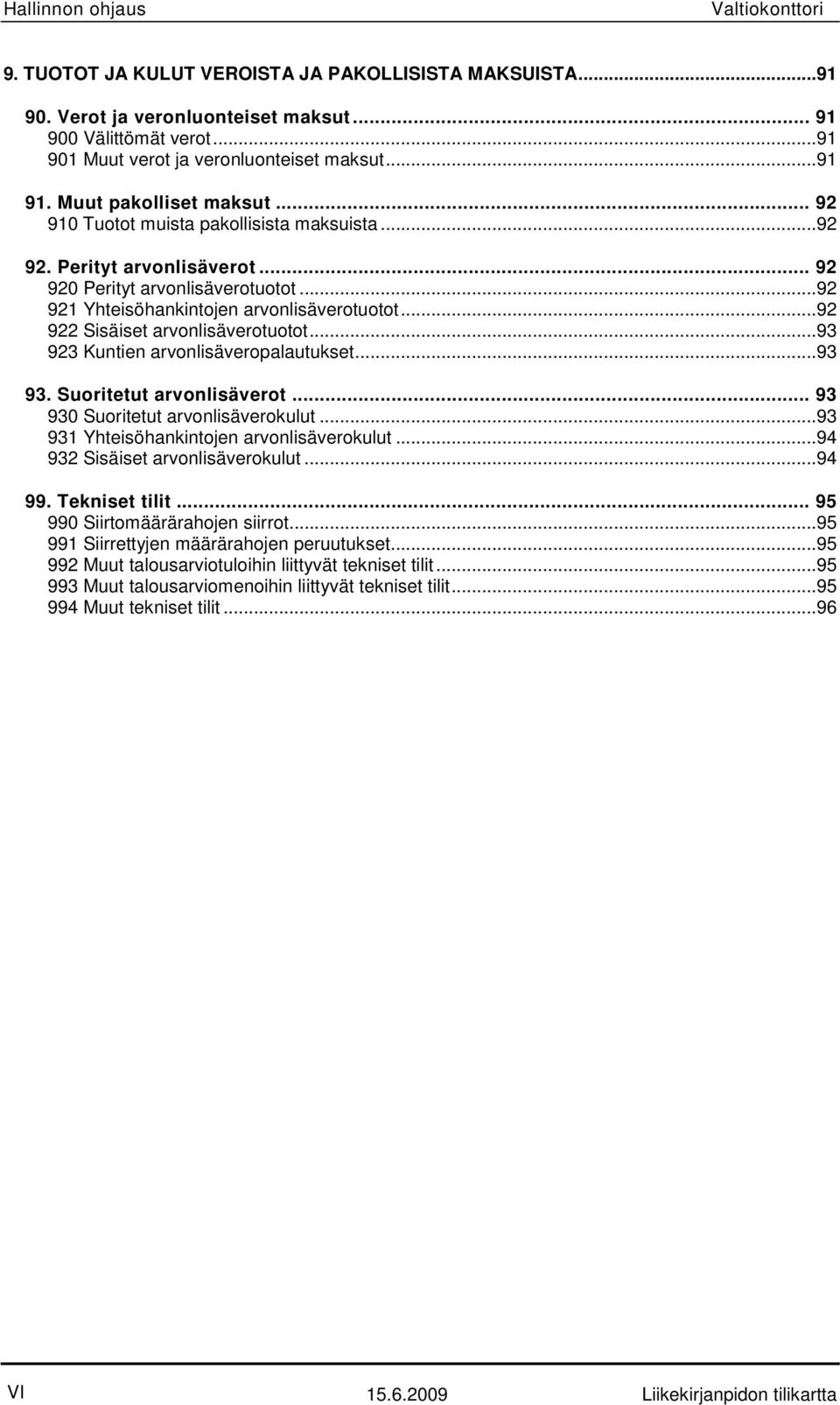 ..92 922 Sisäiset arvonlisäverotuotot...93 923 Kuntien arvonlisäveropalautukset...93 93. Suoritetut arvonlisäverot... 93 930 Suoritetut arvonlisäverokulut...93 931 Yhteisöhankintojen arvonlisäverokulut.